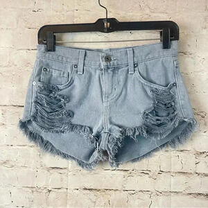 Pistola Size 24 Cut Off Denim Jean Shorts Dusty Blue Gray Distressed Cotton